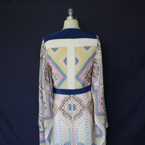 BCBG MaxAzria Runway Kimono Dress hankerchief Silk Asian aztec midi Caftan NWT - Picture 9 of 11